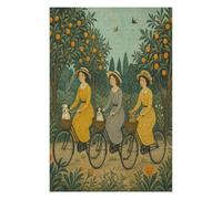 Femmes Faisant du vélo dans Orchard Puzzle 1000 Pièces en Bois | Botanique folklorique, Robes dorées, Art naïf, Motif Complexe, Fabrication en Bois, Défi Difficile, Puzzle Familial