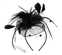 Femmes Fascinator Chapeau Bandeau Fleur Mesh avec Plumes Clips Tea Party Chapeau pour Fille Cocktail Clips et Perles(Taille unique,Noir)
