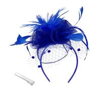 Femmes Fascinator Chapeau Bandeau Fleur Mesh avec Plumes Clips Tea Party Chapeau pour Fille Cocktail Clips et Perles(Taille unique,Bleu)