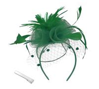 Femmes Fascinator Chapeau Bandeau Fleur Mesh avec Plumes Clips Tea Party Chapeau pour Fille Cocktail Clips et Perles(Taille unique,Vert)