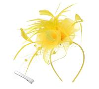 Femmes Fascinator Chapeau Bandeau Fleur Mesh avec Plumes Clips Tea Party Chapeau pour Fille Cocktail Clips et Perles(Taille unique,Jaune)