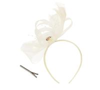 Femmes Fascinator Chapeau de Fête au thé Royal Ascot Bandeau Hatinator Gatsby Cocktail Plume Strass Cap Derby(Taille unique,Beige)