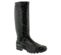 Femmes/Femmes Noir Jambe Longue Bottes en Caoutchouc PVC avec Paillette Finition Noir Paillettes - Tailles UK 3-8 - Paillettes Noires, 41