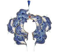 Femmes Filles Chinois Ancien Brodé Plumes Faux Col Perlé Pompons Yunjian Châle Foulard Asymétrique Capelet, bleu, M