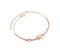 Femmes filles élégants bracelets 999 argent sterling créatif quatre feuilles trèfle avec bracelet Zircon avec double chaîne d’ancre réglable, style double couche bracelet (doré)