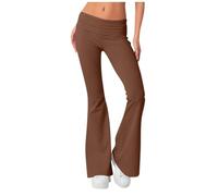 Femmes Flare Leggings Pliage De L'An Y2K Bas Montée Large Jambe Pantalon De Survêtement Cloche Bas Beurré Doux Yoga Pantalon Leggings Marron L Pantalon De Travail Femme Pantalon Fluide Femme Été Chic
