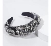 Femmes Fleur Velours Bandeau Doux Épais Epais Eponge Strass Hairband pour Mariage Fête Noir