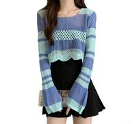 Femmes for Y2k Crop for Top Tricoté Manches Longues Pull Streetwear | Pull décontracté streetwear printemps automne mode pour haut col rond tricot pour adolescentes pour tenue y2k