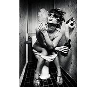 Femmes fumer dans les toilettes peintures sur toile noir et blanc mur Art affiche imprime moderne image toilettes Bar décoration de la maison 50x70 cm sans cadre