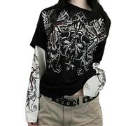 Femmes Gothique Faux T-Shirts Deux Pièces Automne Hiver 2023 Vintage Top Vêtements y2k Graphique Style Coréen Haut À Manches Longues Streetwear-1A-L