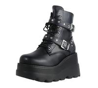 Femmes gothique grosse plateforme coins bottes à cheville avec chaîne coeur rivet Punk mi-veau bottes moto ronde orteil fermeture éclair coins talons hauts boucle Rave épaisse semelle chevalier bottes