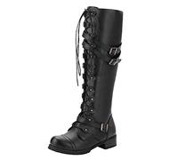 Femmes Gothique Style Vintage Boucle Punk Rétro Bottes de Militaires Bottes Mi-Mollet Marron