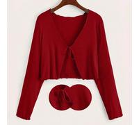 Femmes grande taille Cardigan côtelé super doux et T-shirt décontracté rouge - Manches longues, simple et confortable pour le bureau, les trajets et le port quotidien. Tenues femmes pour les vacances 