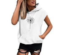 Femmes Grande Taille Mode Lettre Sweat à Capuche Manches Courtes Blouse Lâche Top, blanc, L