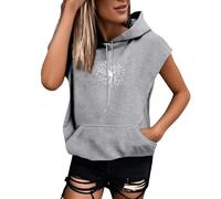 Femmes Grande Taille Mode Lettre Sweat à Capuche Manches Courtes Blouse Lâche Top, gris, XL