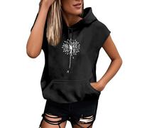 Femmes Grande Taille Mode Lettre Sweat à Capuche Manches Courtes Blouse Lâche Top, Noir , XXL