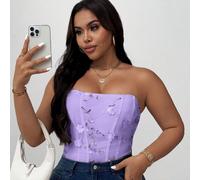 Femmes grande taille Printemps/Été Nouvel An Violet Sexy Ajouré Laçage Avant-Garde Français Décontracté Jeune Mode Chic Tricot Élastique Polyvalent Confortable Superposition ou Vêtement Extérieur, Top
