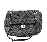 Femmes Gris Casual Diamant Damier Denim Rétro Mode Une épaule Sac À Main, medium