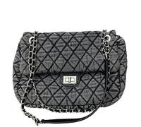 Femmes Gris Casual Diamant Damier Denim Rétro Mode Une épaule Sac À Main, medium