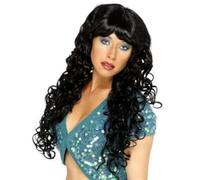 Femmes Halloween Siren Pop Star Bouclé Perruque Déguisement Noir Par Smiffys