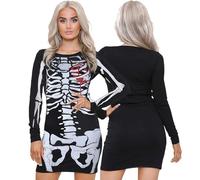Femmes Halloween Squelette Crâne Os Rouge Sang Coeur Bodycon Costume Nouveauté Fête Robe (48/50, Rouge Sang Squelette)