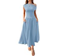 Femmes Haute Taille Swing Flowy Mince Robes Formelles à Une épaule avec Poches Robe d'été Slim Slim Swing