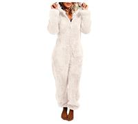 Femmes Hiver Chaud Sherpa Barboteuse Polaire Onesie Pyjama 2024, Combinaison à Capuche à glissière Une pièce Combinaison de Nuit avec Oreilles de Chat Mignon