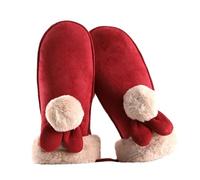 Femmes Hiver Couleur Unie Peluche Isolation Épais Tous Les Doigts Suspendus Gants Froids Magique Propre Gants (Wine, Taille Unique)