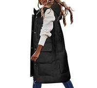 Femmes Hiver Couleur Unie sans Manches Veste Gilet à Capuche Long Chaud Doudoune avec Poches matelassé extérieur Veste Zip Gilet Veste Floue Grande Taille