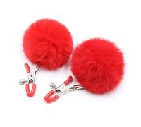 Femmes Homme Pinces à sein Sexy Clips de mamelon Flirter Massager Avec Peluche Balle Nipple clamp Lait de masturbation stimulation du sein Bondage SM Fetisch Réglable Pour Couple Gay Les (Rouge)
