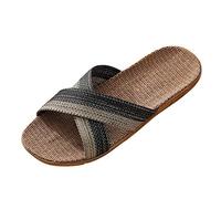 Femmes Homme Sandales Plates Pantoufles d'Eté Respirant en Lin Antidérapant Chaussures à Bout Ouvert Chaussons de Plage Piscine Tongs Claquettes Confortable pour Maison Slippers Bande Croisée