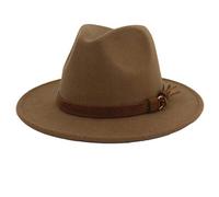 Femmes Hommes Laine Chapeau Fedora Avec Cuir Ruban Gentleman Élégant Lady Automne Hiver Large Cap Jazz Panama Sombrero Cap Kaki