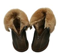 Femmes & Hommes Peau D'Agneau Chaussons Alaska Brun Foncé Cuir Mérinos de Mouton
