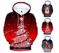 Femmes Hommes Pulls De Noël, Pull Moche De Noel Sweat De Noël Adulte À Capuche 3D Renne À Capuche Pull Top Arbre Père Noël Elf Pull De Noël avec Poche Kangourou