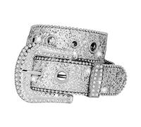 Femmes Hommes Western Bling paillettes Ceinture à cordon en cuir avec strass Grande boucle pour robe jeans