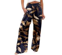 Femmes Imprimé Élastique Taille Haute Pantalon Large Décontracté Jambes Larges Longues Casual Sac Ceinture Jupon Pantalon Femme, or, XXL