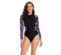Femmes Imprimé Une Pièce Maillot de Bain Zip Avant Manches Longues Protection Solaire Maillot de Bain Plongée Surf Fitness Maillot de Bain(S, J6)
