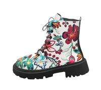Femmes imprimées combat bottes courtes avec rose crâne dessin animé motif mode lace-up talon gros plateforme cuir bottes de cheville cadeaux pour les filles dames chaussures d'automne et d'hiver
