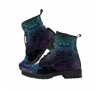 Femmes imprimées combat bottes courtes avec rose crâne dessin animé motif mode lace-up talon gros plateforme cuir bottes de cheville cadeaux pour les filles dames chaussures d'automne et d'hiver