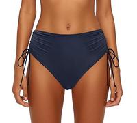 Femmes Imprimer Taille Basse Bikini Bas Maillots De Bain Mémoires Beachwear Bikini Bas Côté Cravate String Bain Swimbottom (Navy, L)