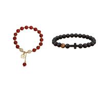 Femmes Inoxydable Élastique Bijoux Grandson's Growth Dad's Love Husband's Style On Birthday Graduation Retirement & For Fashionable Teens Bracelet Avec Naturelle (Red*1+Black*1, One Size*1+One Size*1)