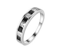 Femmes Ins Style Léger De Luxe S925 Bague En Argent Sterling Carré En Forme Noire Blanc Bague Bijoux Lumière Luxe Cadeau De Fête D’anniversaire