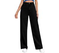 Femmes Jeans Taille Haute Grande Grande Taille Pantalon Jambe Droite D'Été Jeans Curvy Jambe Large Pantalon Basic Pantalon Denim avec Poches Large Leg Pantalon de Route Style Streetwear, 02#Noir, XXXL