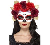 Femmes Jour De The Dead Eye Masque & Rose Déguisement Halloween Gothique Bal