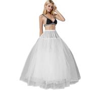 Femmes Jupons Jupes, 3 Couches Tulle Net Long Hoopless Jupon Crinoline, Hoopless Robe de Mariage Underskirt, 3 Layers Tulle Wedding Petticoat with Lace, Longueur De Plancher Jupe Demi Slips(Blanc,44)