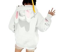 Femmes Kawaii Bunny Ear Fuzzy Hoodie À Manches Longues Lapin Oversize Tops Sweat À Capuche Veste Manteaux Y2K