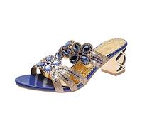 Femmes La Vie des Talons Carrés des Sandales avec Diamant Chaussure Mode Loisir Escarpin Beau Femme Talon Haut Aiguille Sexy Mariage Club Soirée Talon 5CM