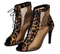 Femmes lace-Up Peep Toe Zip talons de danse Open Toe cuir botte à cheville avec chaussures de danse à talon à stiletto pour le bal de fête