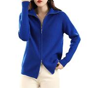 Femmes Laine Pull Double Fermeture Éclair Bas Revers Cardigan Femme Décontracté Tricoté Hauts Veste