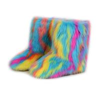 Femmes Linda Fluffy Bottes Chaud L'hiver Bottes de Neige with Faux Fourrure Colorful Chaussures Festival Chaussures Fourrurery Feet Paws Rave Custome Fuzzy Leg Chauder Outdoor Multi-colored Size 43
